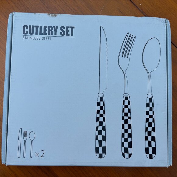 6 Piece Cutlery Set - Yellow Checkerboard - Picture 2 of 2